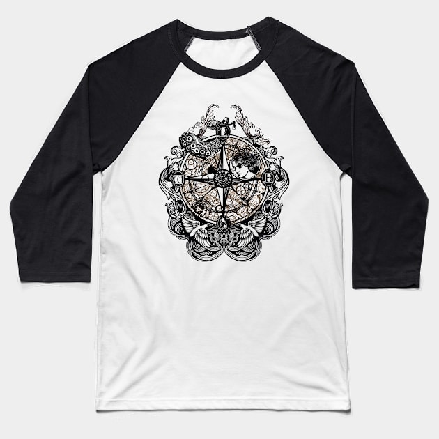 Steampunk Compass Baseball T-Shirt by Marike Korting Art